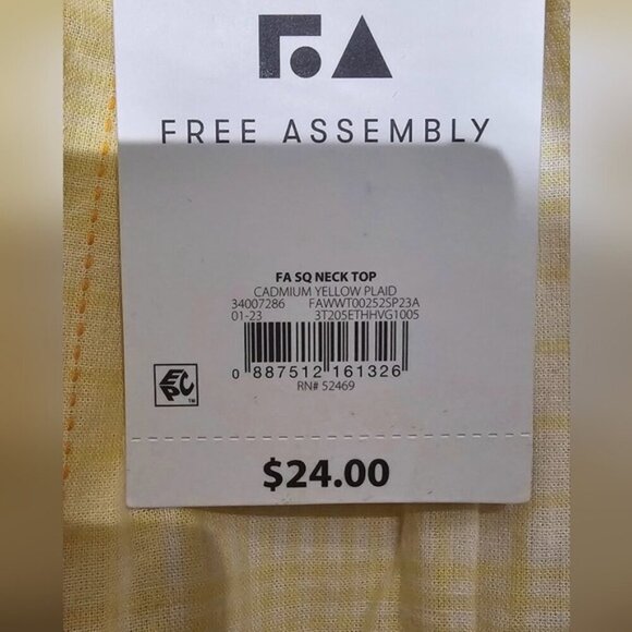 FA Square Neck Top Cadmium Yellow Plaid XL Free Assembly 100% Cotton - Picture 5 of 5